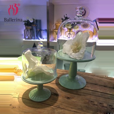 BALLERINA Stand Clear Glass Dome Green Ceramic Base Cake Decoration