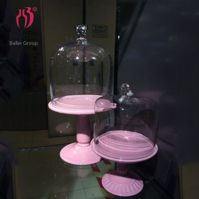 BALLERINA Cake Decoration Stand Clear Dome Pink Ceramic Base Wedding Cake Stands