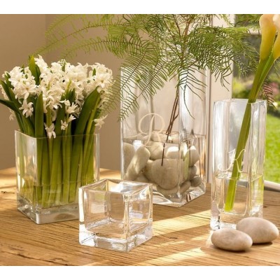 WEDDING CENTERPIECE WINE STOCK "CLEAR GLASS" SQUARE FLOWER VASE