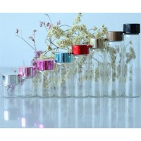 Popular flat bottom screw thread glass tubes bottles with colored aluminium lids